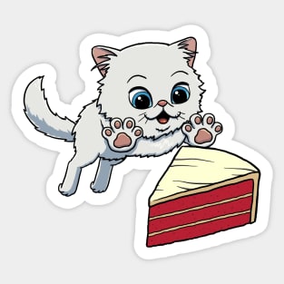 Persian Cat excited to eat Red Velvet Cake Sticker